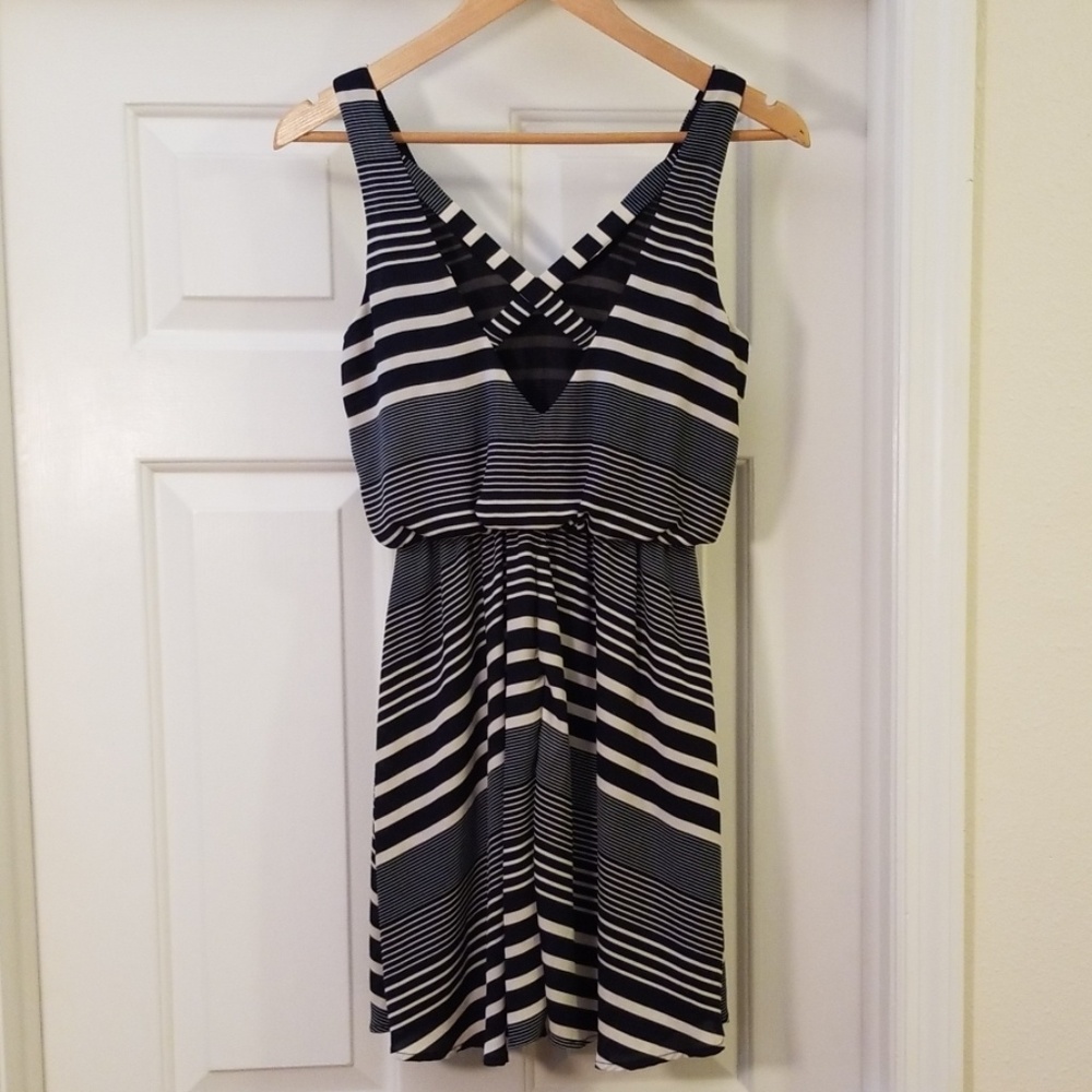 Lush Navy Blue/Cream Mini Dress XS - Picture 2 of 7